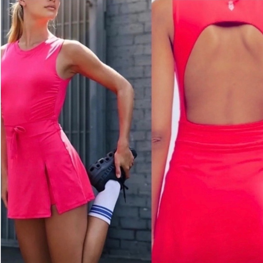 Free People FP Movement Easy Does It Mini Dress Electric Sunset Pink Large L (G)